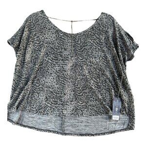 Jennifer Lopez Gray Animal Print Slit Sleeve Top Size M NWT